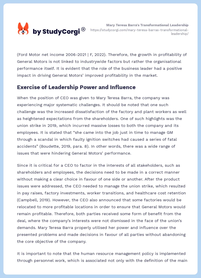 Mary Teresa Barra's Transformational Leadership. Page 2