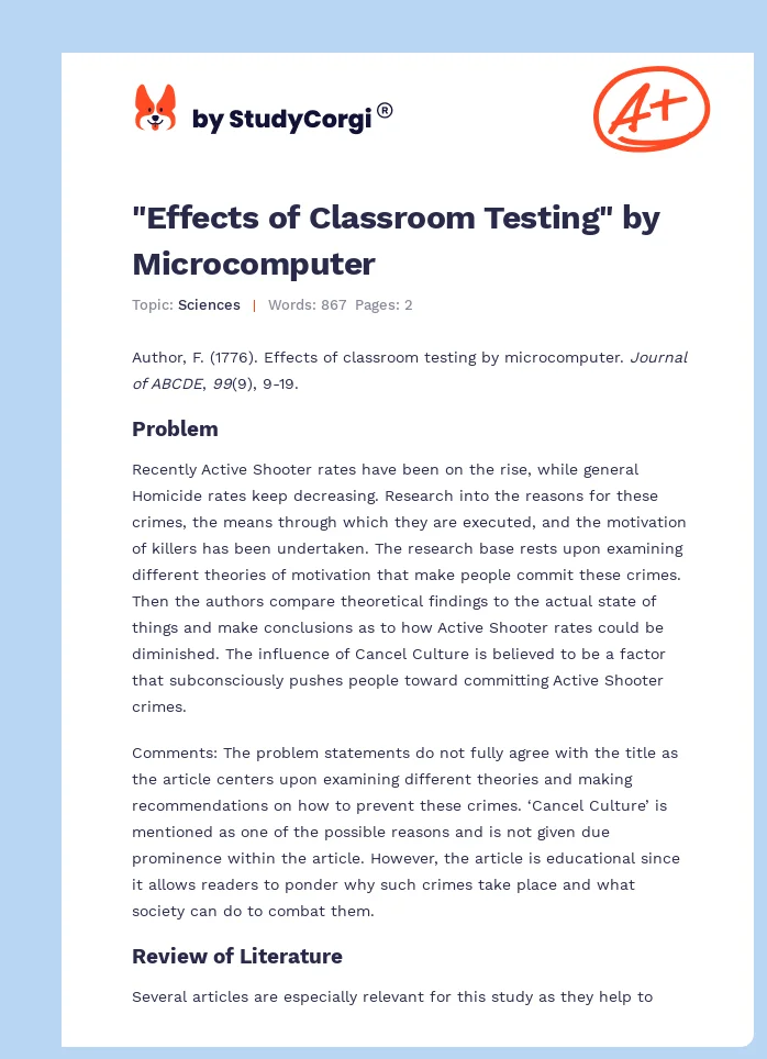"Effects of Classroom Testing" by Microcomputer. Page 1