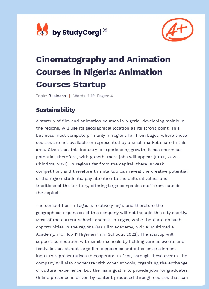 Cinematography and Animation Courses in Nigeria: Animation Courses Startup. Page 1