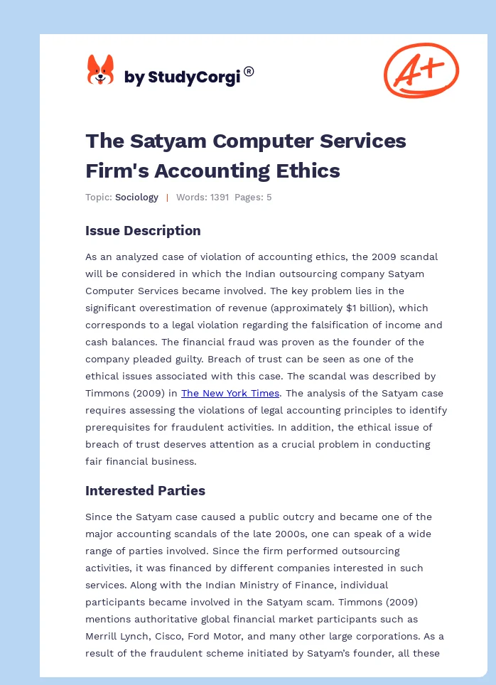 The Satyam Computer Services Firm's Accounting Ethics. Page 1