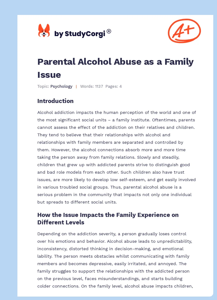 Parental Alcohol Abuse as a Family Issue. Page 1