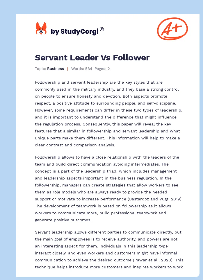 Servant Leader Vs Follower. Page 1