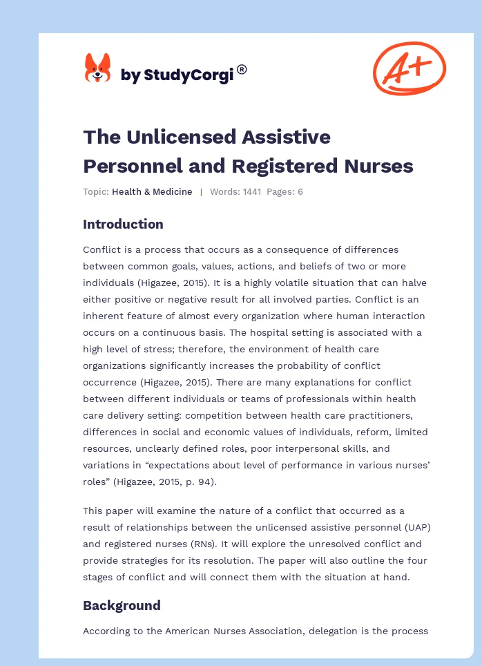 The Unlicensed Assistive Personnel and Registered Nurses. Page 1