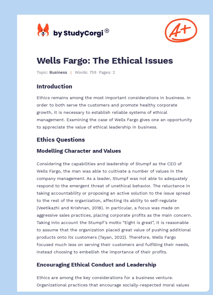 Wells Fargo: The Ethical Issues. Page 1
