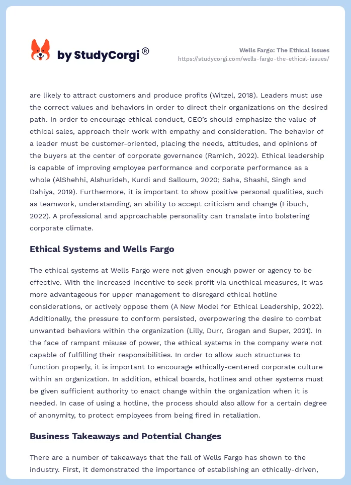 Wells Fargo: The Ethical Issues. Page 2