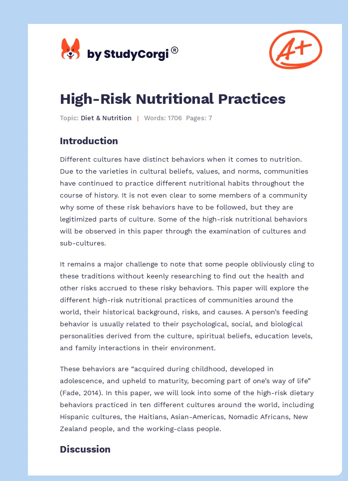High-Risk Nutritional Practices. Page 1