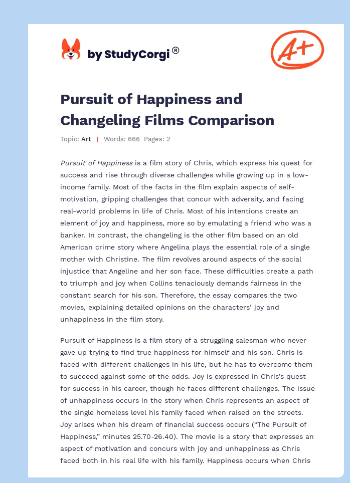 Pursuit of Happiness and Changeling Films Comparison. Page 1