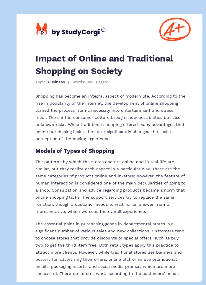 Impact of Online and Traditional Shopping on Society. Page 1