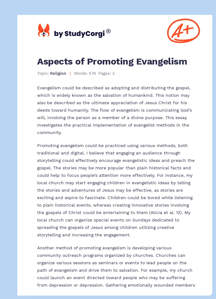 Aspects of Promoting Evangelism. Page 1