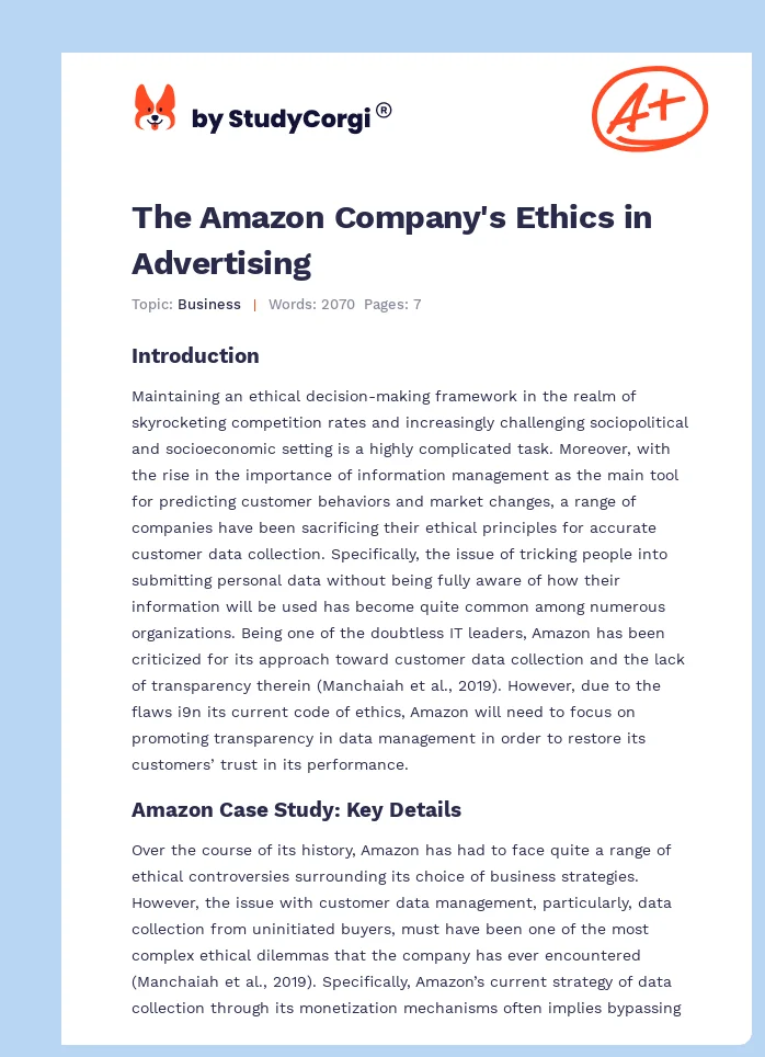 The Amazon Company's Ethics in Advertising. Page 1