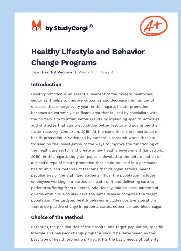 Healthy Lifestyle and Behavior Change Programs. Page 1