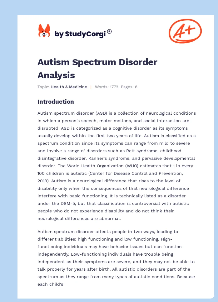Autism Spectrum Disorder Analysis. Page 1