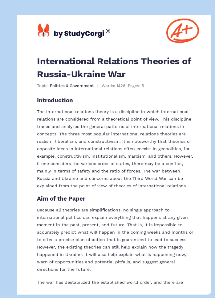 International Relations Theories of Russia-Ukraine War. Page 1