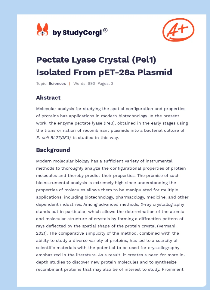 Pectate Lyase Crystal (Pel1) Isolated From pET-28a Plasmid. Page 1