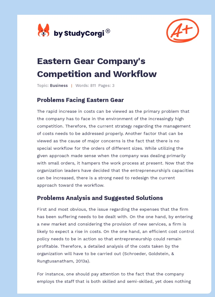 Eastern Gear Company's Competition and Workflow. Page 1