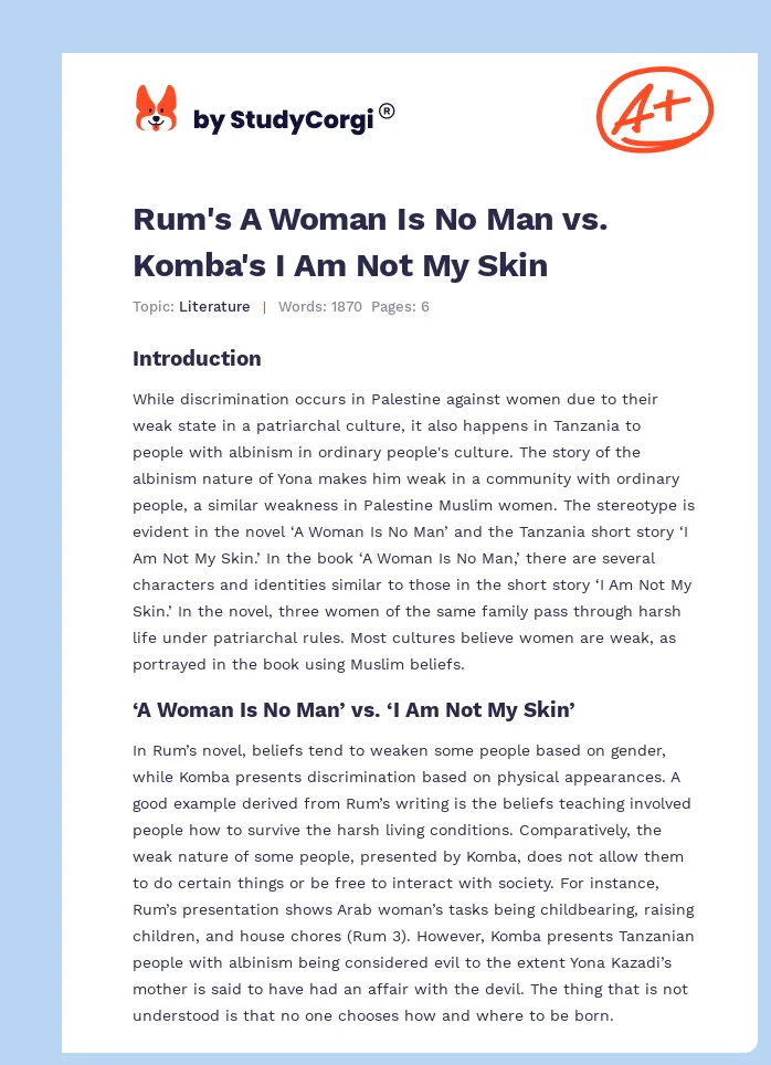 Rum's A Woman Is No Man vs. Komba's I Am Not My Skin. Page 1