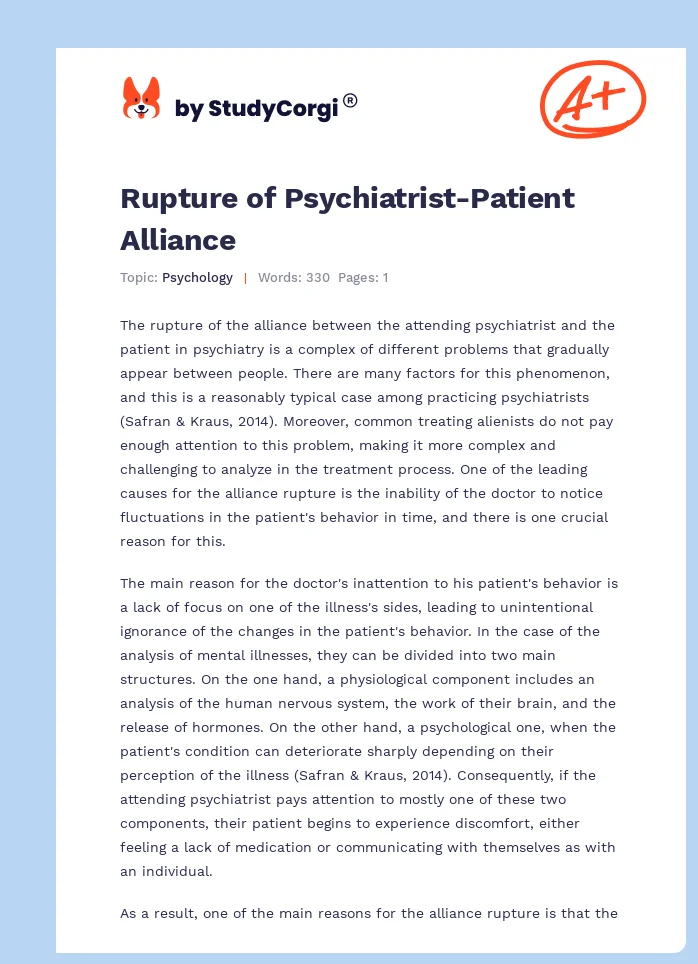 Rupture of Psychiatrist-Patient Alliance. Page 1