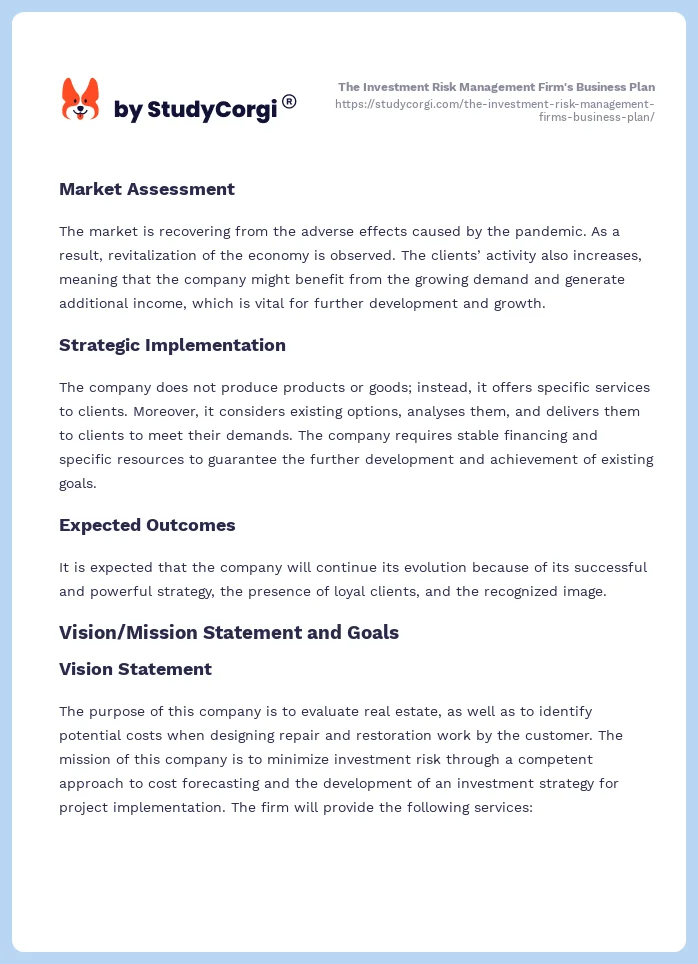 The Investment Risk Management Firm's Business Plan. Page 2
