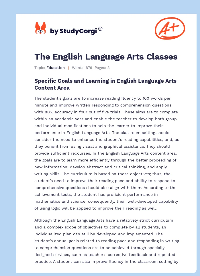 The English Language Arts Classes. Page 1
