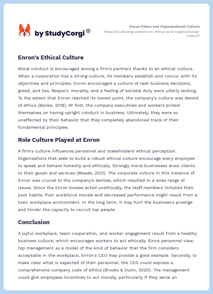 Enron Ethics and Organizational Culture. Page 2