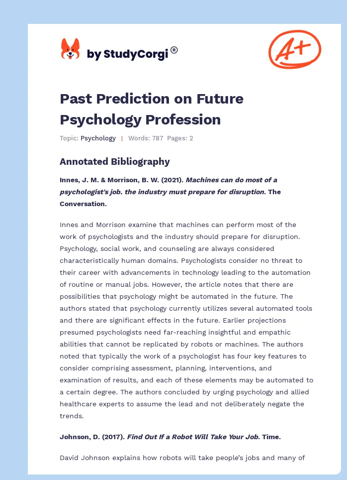 Past Prediction on Future Psychology Profession. Page 1