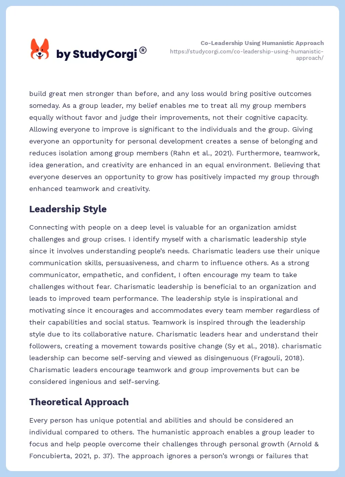 Co-Leadership Using Humanistic Approach. Page 2