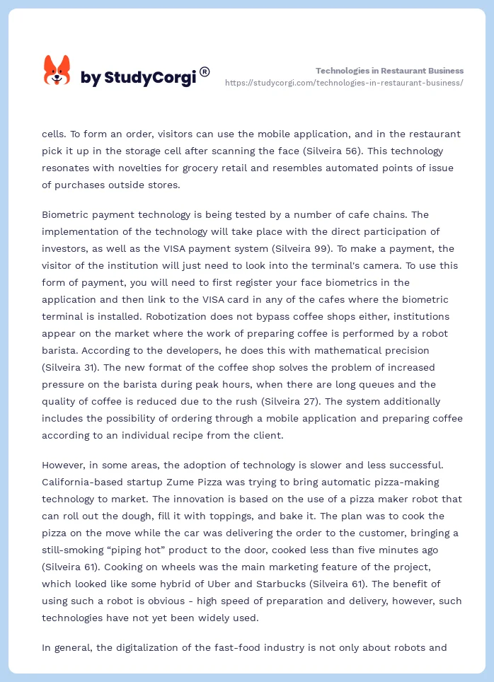 Technologies in Restaurant Business. Page 2