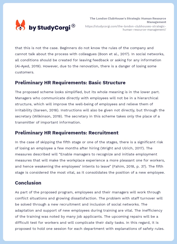The London ClubHouse's Strategic Human Resource Management. Page 2