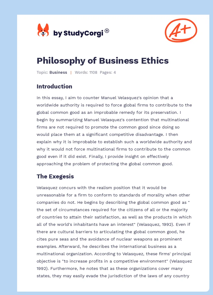 Philosophy of Business Ethics. Page 1