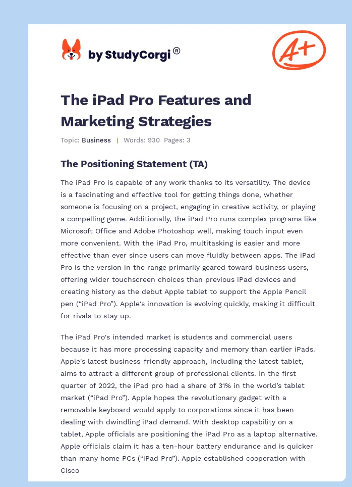 The iPad Pro Features and Marketing Strategies. Page 1