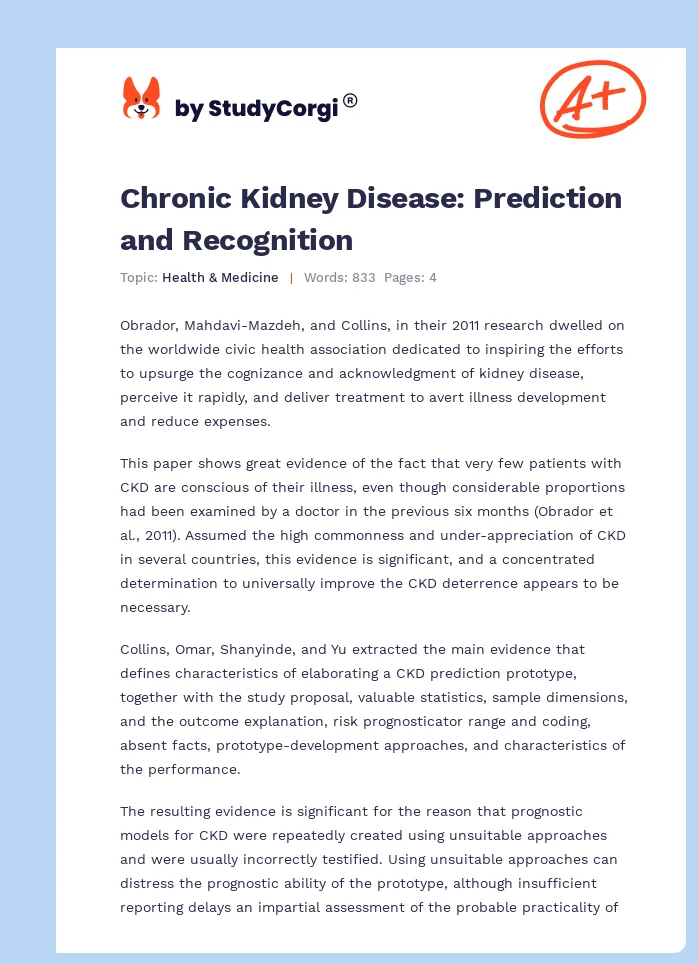 Chronic Kidney Disease: Prediction and Recognition. Page 1