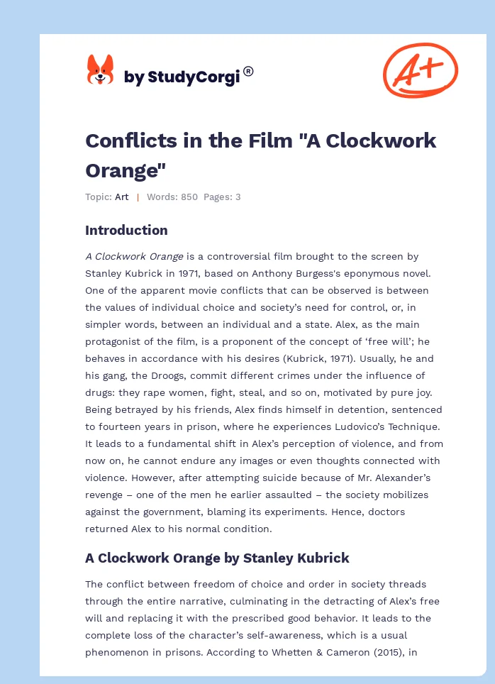 Conflicts in the Film "A Clockwork Orange". Page 1