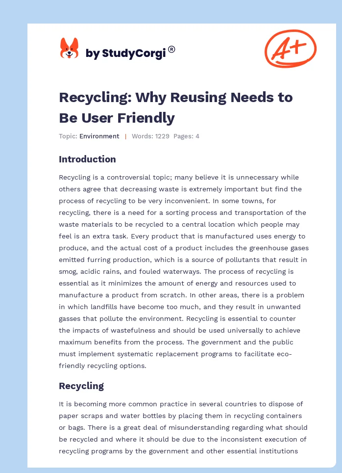Recycling: Why Reusing Needs to Be User Friendly. Page 1