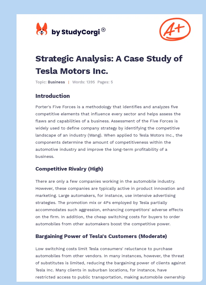Strategic Analysis: A Case Study of Tesla Motors Inc.. Page 1