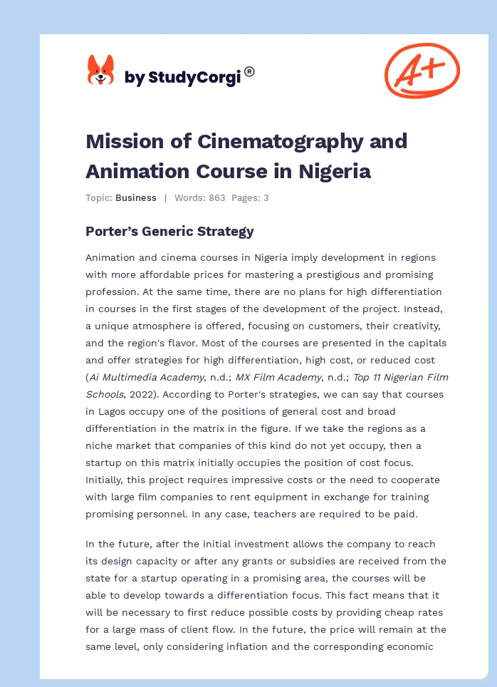 Mission of Cinematography and Animation Course in Nigeria. Page 1
