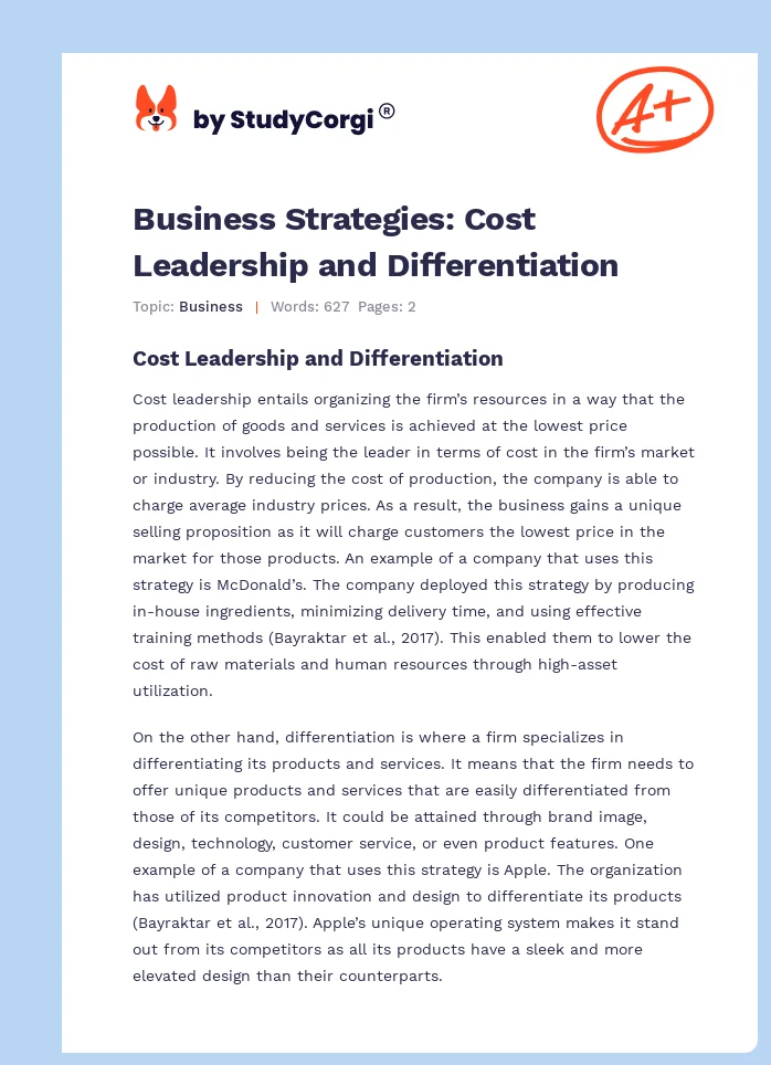 Business Strategies: Cost Leadership and Differentiation. Page 1