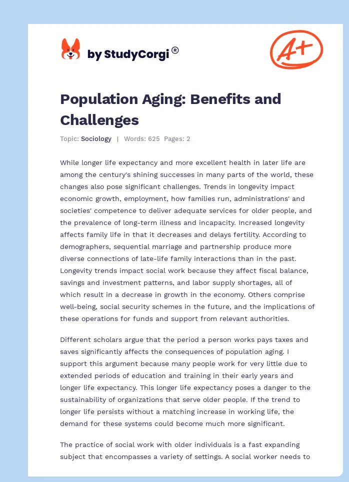 Population Aging: Benefits and Challenges. Page 1