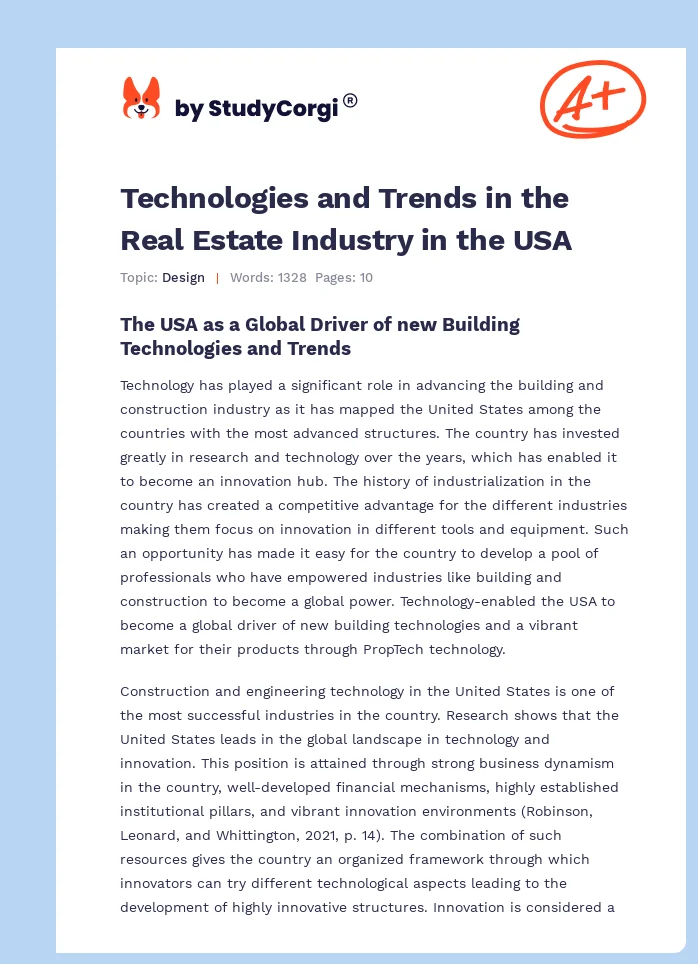 Technologies and Trends in the Real Estate Industry in the USA. Page 1