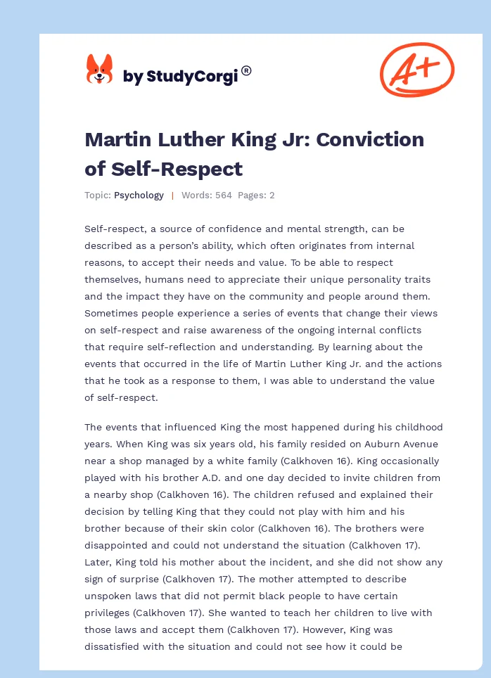 Martin Luther King Jr: Conviction of Self-Respect. Page 1