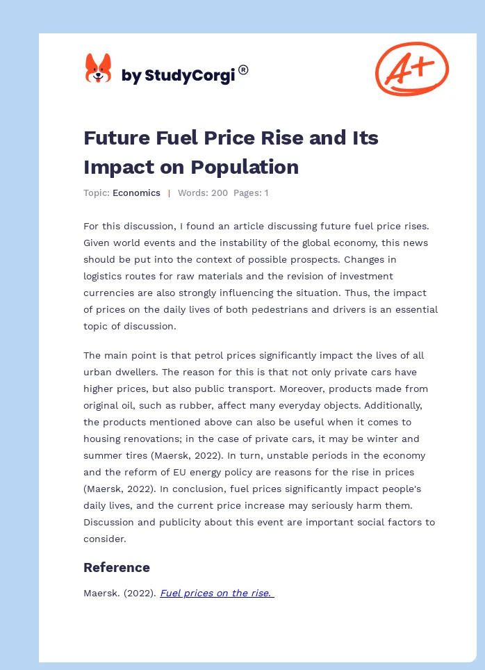 Future Fuel Price Rise and Its Impact on Population. Page 1