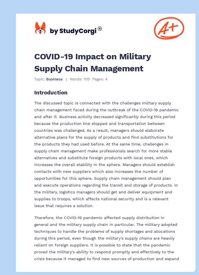 COVID-19 Impact on Military Supply Chain Management. Page 1