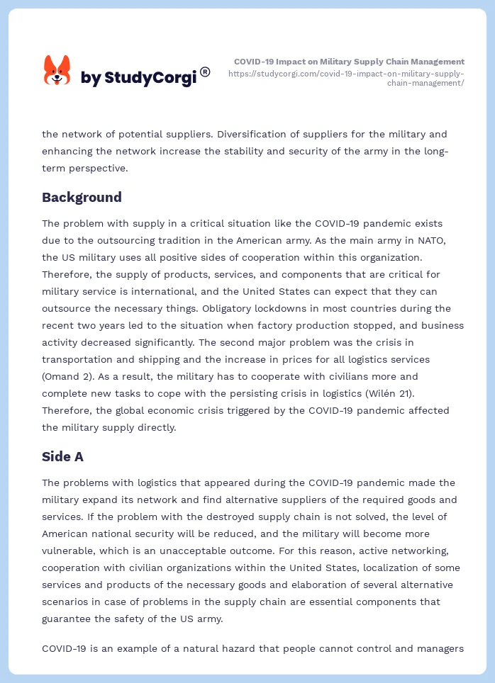 COVID-19 Impact on Military Supply Chain Management. Page 2
