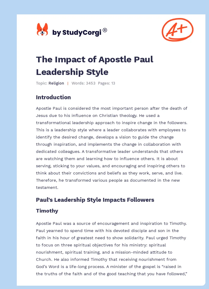 The Impact of Apostle Paul Leadership Style. Page 1
