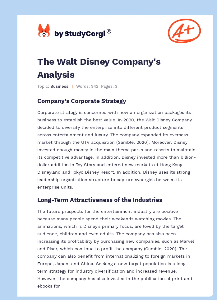 The Walt Disney Company's Analysis. Page 1