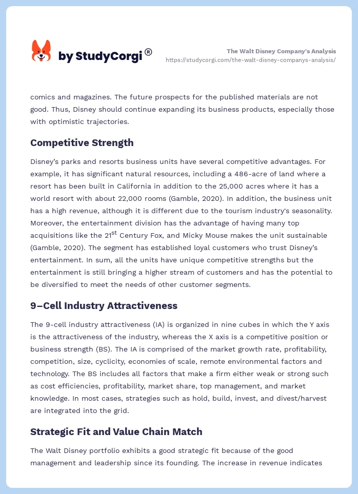 The Walt Disney Company's Analysis. Page 2