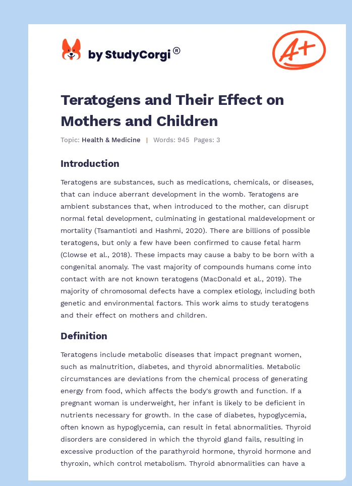 Teratogens and Their Effect on Mothers and Children. Page 1