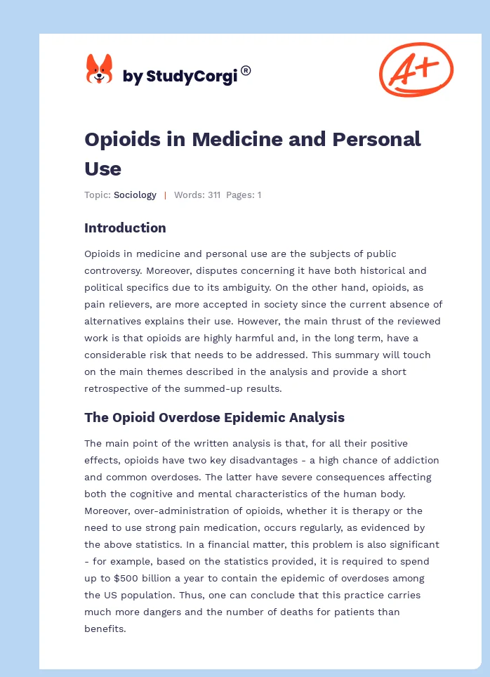 Opioids in Medicine and Personal Use. Page 1