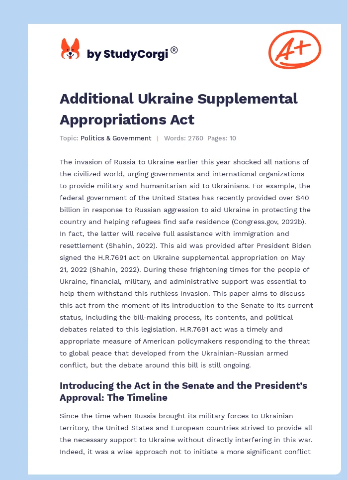 Additional Ukraine Supplemental Appropriations Act. Page 1