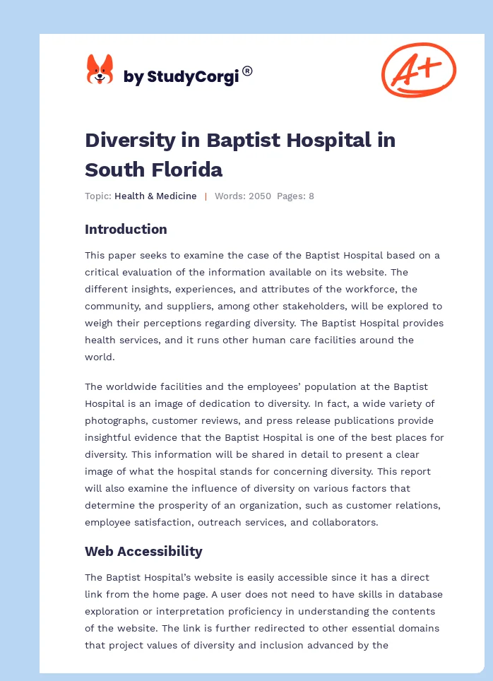 Diversity in Baptist Hospital in South Florida. Page 1