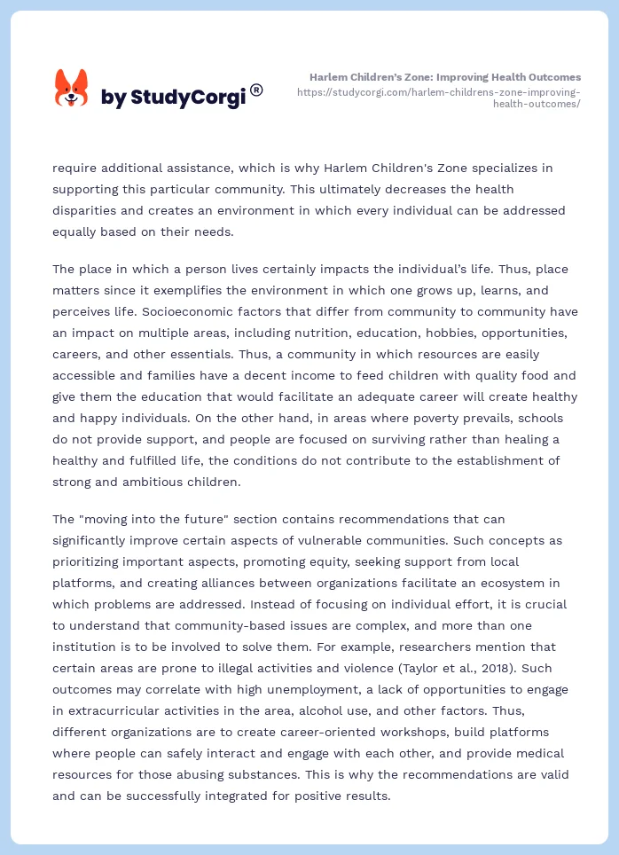 Harlem Children’s Zone: Improving Health Outcomes. Page 2